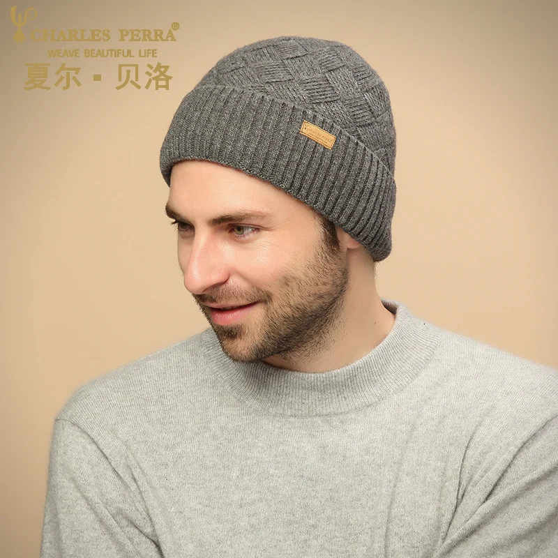 Мужские вязаные шапки Charles Perra новинка 2020 зимняя двухслойная плотная Шерстяная