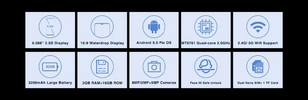 OUKITEL C15 Pro 6,0 HD дюймов 2 ГБ 16 ГБ Android 9,0 мобильный телефон MT6761 отпечаток пальца лица ID 4G LTE смартфон Капля воды экран