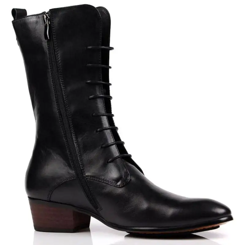 HEINRICH 2018 Men Boots Genuine Leather Shoes Mid-Calf Motorcycle Male Low Heels Footwear Botte Homme | Обувь