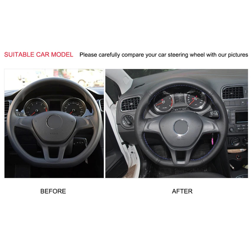 Чехол рулевого колеса ручной работы из искусственной кожи для Volkswagen VW Golf 7 Mk7