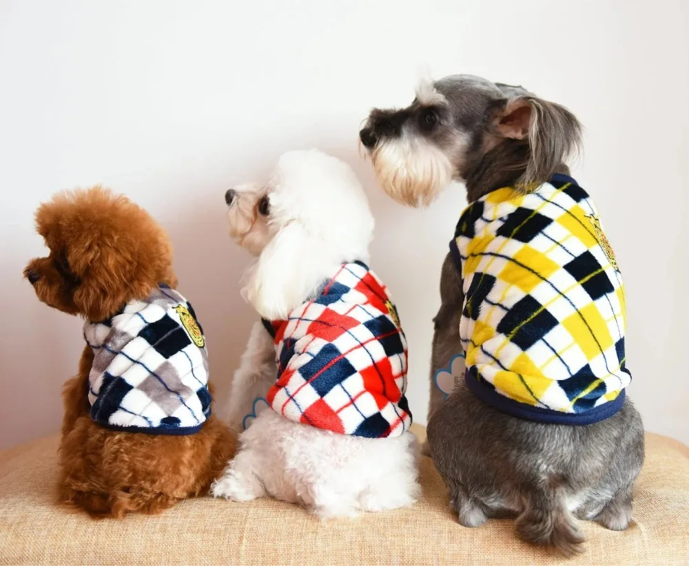 Autumn Winter Flannel Soft Dog Pet Vest Diamond Cat Shirt Brithish Clothes for Small Medium Large Apparel XS~6XL |