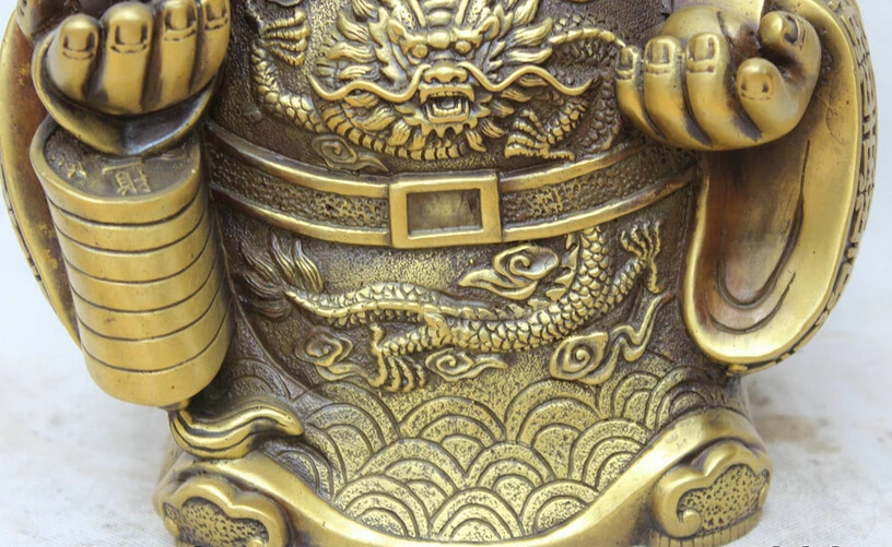 ZSR S5806 12 &quotКитайская латунь фэн шуй Ru Yi dragon Cai Shen Mammon для денег статуя богатства