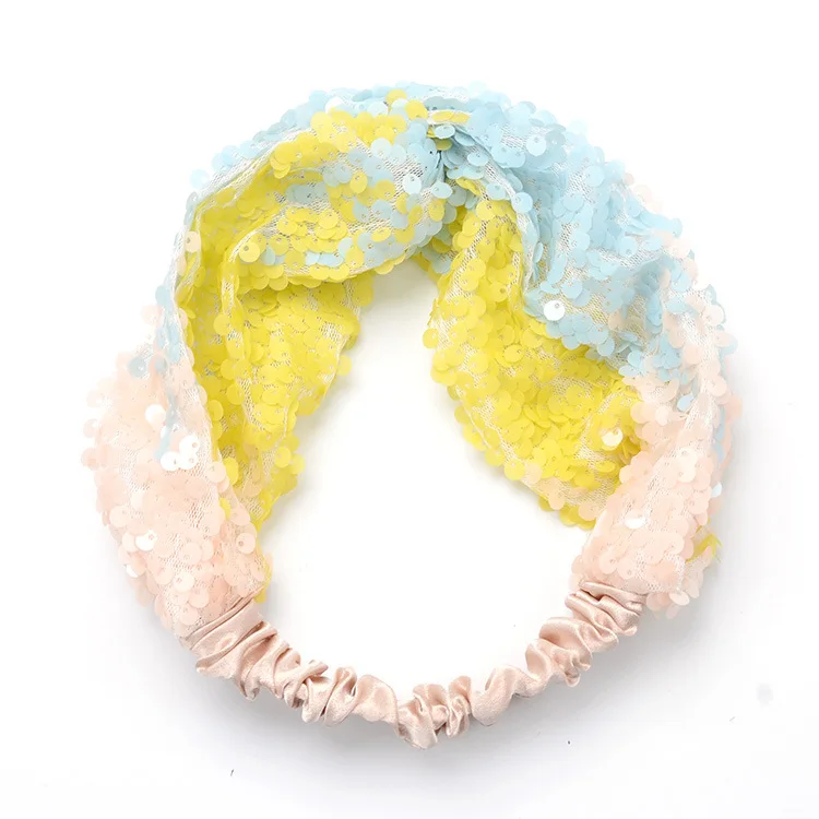 Yellow and blue Отражающие блестки Крест повязка на голову для женщин повязка на волосы "тюрбан" стрейч витая вязаная повязка на голову аксессуары для волос головной убор Лидер продаж - Цвет: Yellow and blue