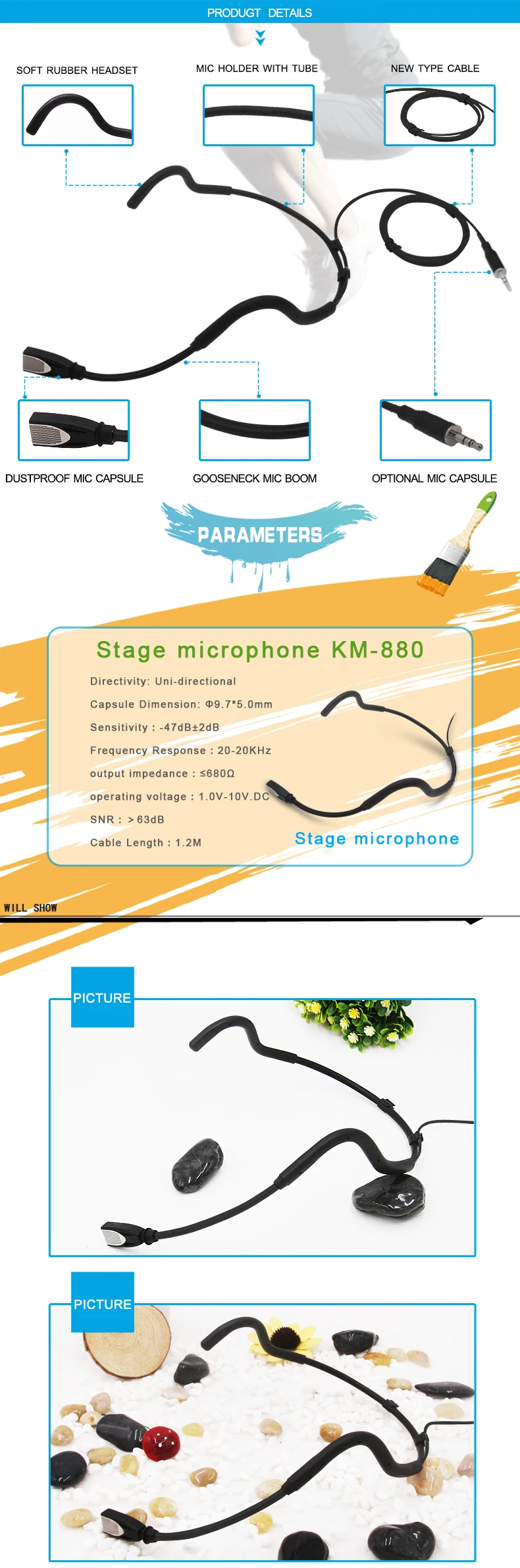 KIMAFUN KM-880 Профессиональный однонаправленный конденсаторный xlr гарнитура пение/хост микрофон для компьютера, launchpad, body pack
