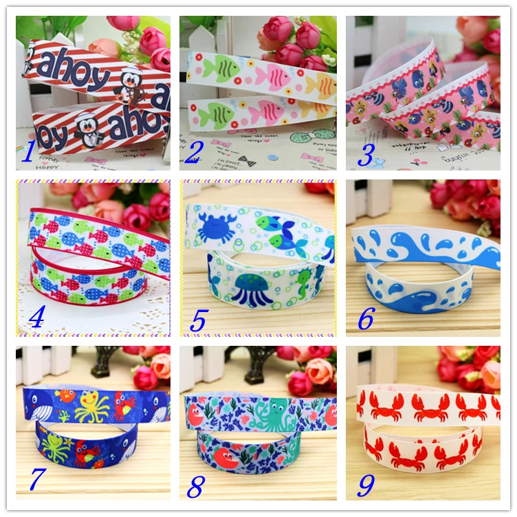 7/8 ''Бесплатная доставка якорь морские животные печатная корсажная лента