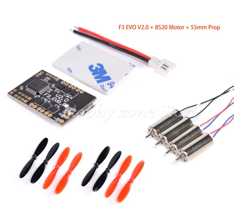 

SP Racing F3 EVO V2.0 Brush Flight Controller Control +8520 Motor+55mm Prop For For QX80 QX90 QX95 Mini FPV Quad