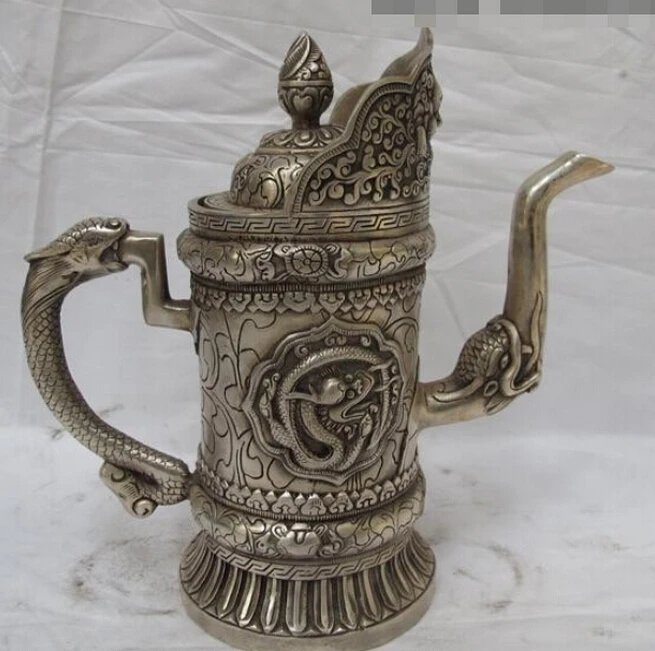 ZSR914 + Тибет классическая белая бронза серебряный дракон чайный горшок фланец