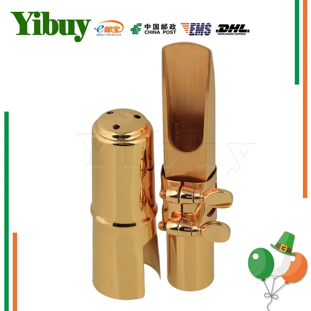 

Yibuy Tenor Saxophone Sax Mouthpiece Cap Ligature Gold plate 6# Good Sound