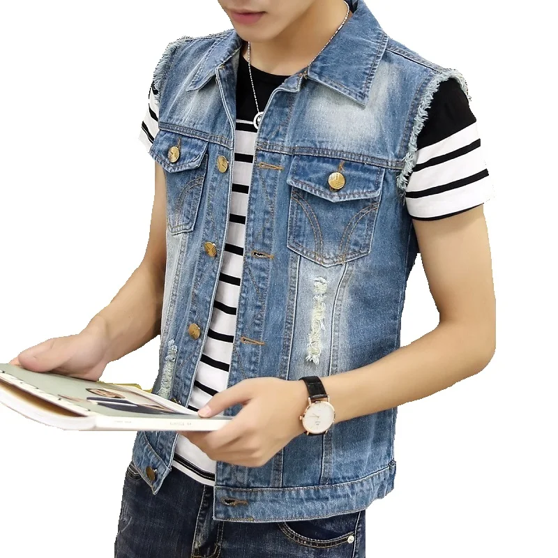 Жилет мужской джинсовый в классическом винтажном стиле повседневный жилет из