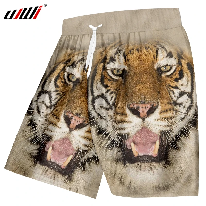 

UJWI Men's New Ferocious Tiger Pattern Summer Beach Shorts 3D Printed Yellow Animal Couple Wear Sports Oversized 6XL