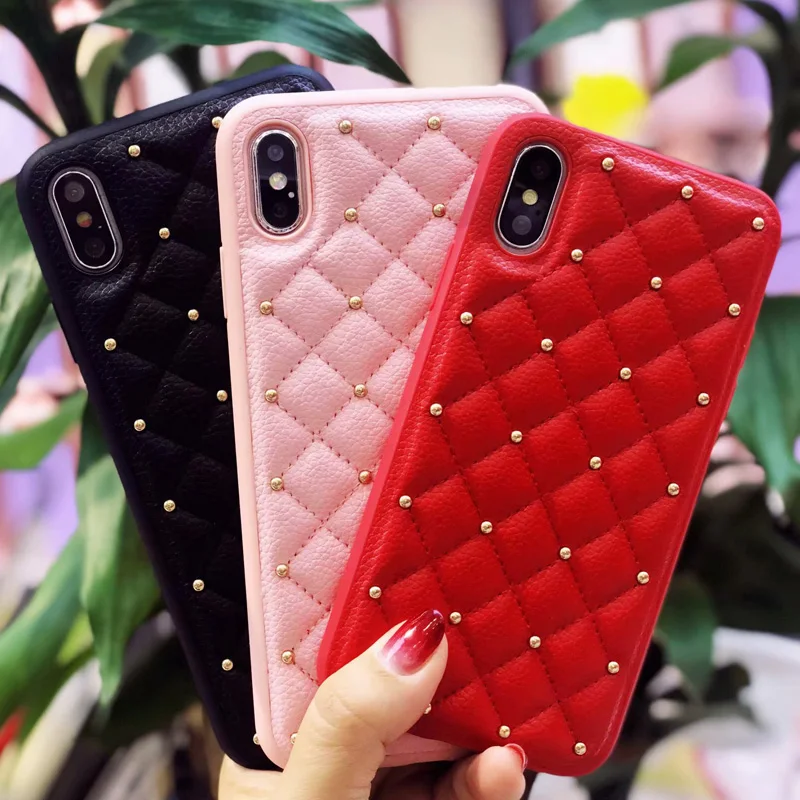 Кожаные чехлы для iPhone x 6 6s 7 8 Plus XR XS Max модная квадратная решетка Задняя крышка