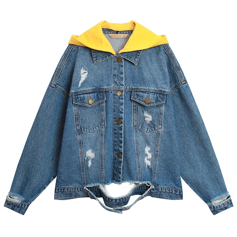 Женское двубортное пальто ELFSACK хлопковое однотонное с подставкой и принтом