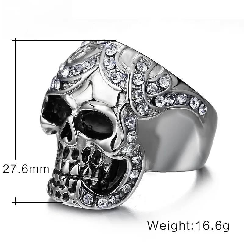 Серебряный кубический цирконий мужской череп, кольцо для панков Rock Jewerly