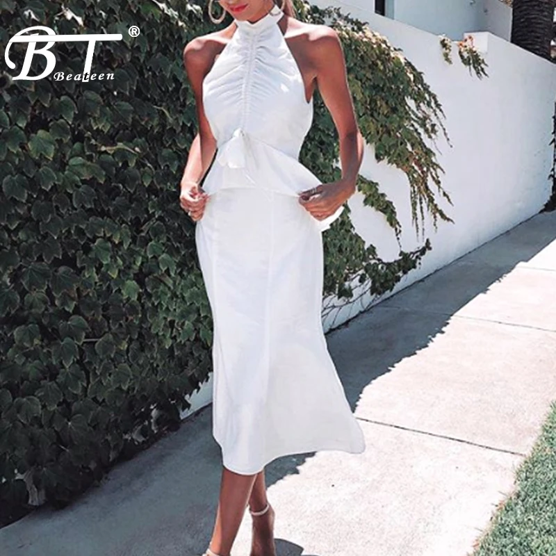 Женское облегающее платье без рукавов Beateen Клубное миди с открытой спиной и