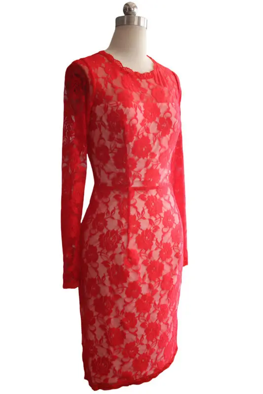 

Elegant lady Lace Red Bodycon prom dress&evening dress charming&generous JH475