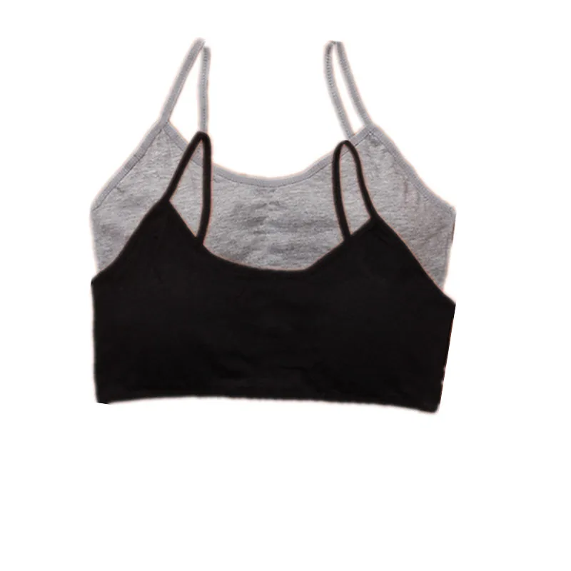 gray and black 2 шт./лот, детский хлопковый бюстгальтер для девочек, детское нижнее белье для подростков, беспроводное, маленькое, тренировочное, половое созревание бюстгальтеры, нижнее белье - Цвет: gray and black