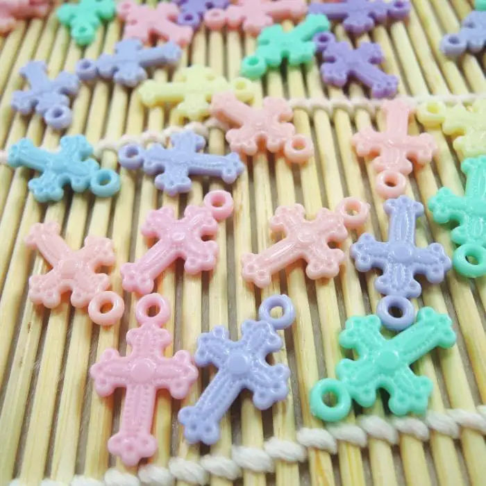 Mixed Colors Acrylic Charm Loose Cross Beads DIY Necklace Jewelry Making Accessories BJ-03