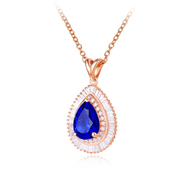 Цепочка с подвеской из натурального танзанита под розовое золото 18 карат|tanzanite