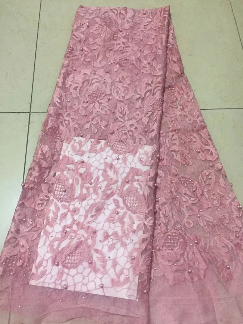 Высокое качество бисером кружевной ткани мода последних африканский шнурок 2018