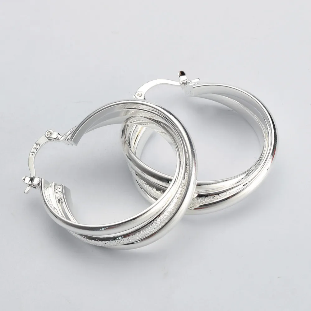 Бесплатная доставка женская Мода Стерлингового Серебра 925 Матовый Круг Серьги