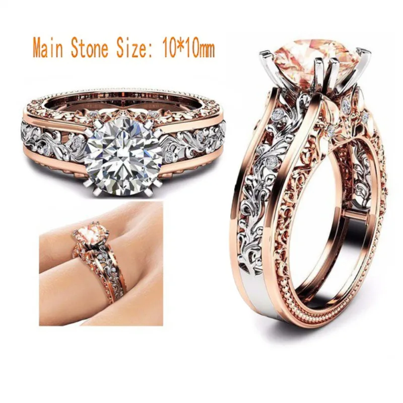 Шампанское золото круглый кристалл блестящий циркон очаровательные свадебные кольца для женщин женские аксессуары для помолвки.