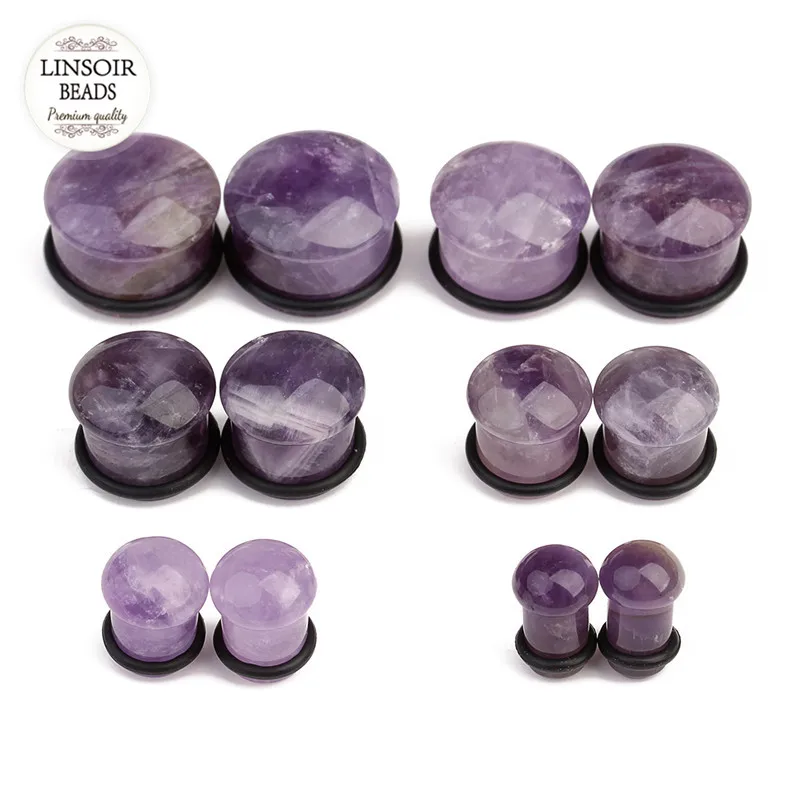 Linsior 1 Pair Natural Stone Ear Plug 6-16mm Mushroom Shape Women Men Rose Quartzs Amethysts Tiger Eyes Earring Piercing | Украшения и