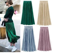 new ladies women silky long maxi skirts pink purple green silver yellow pleated skirt one size