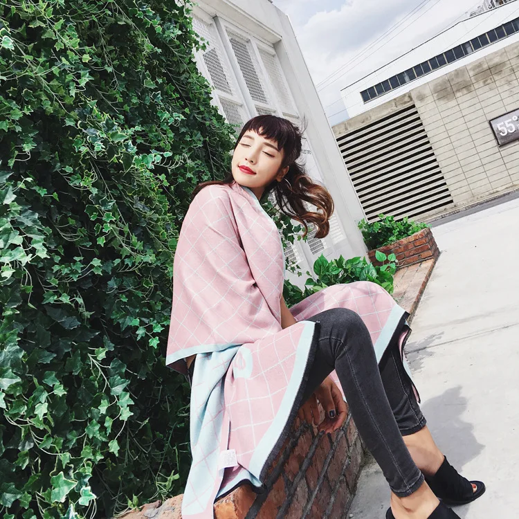 Saufuo winter geometric plaid Scarf Shawl For Women echarpes foulards femme pink green 2colors | Аксессуары для одежды