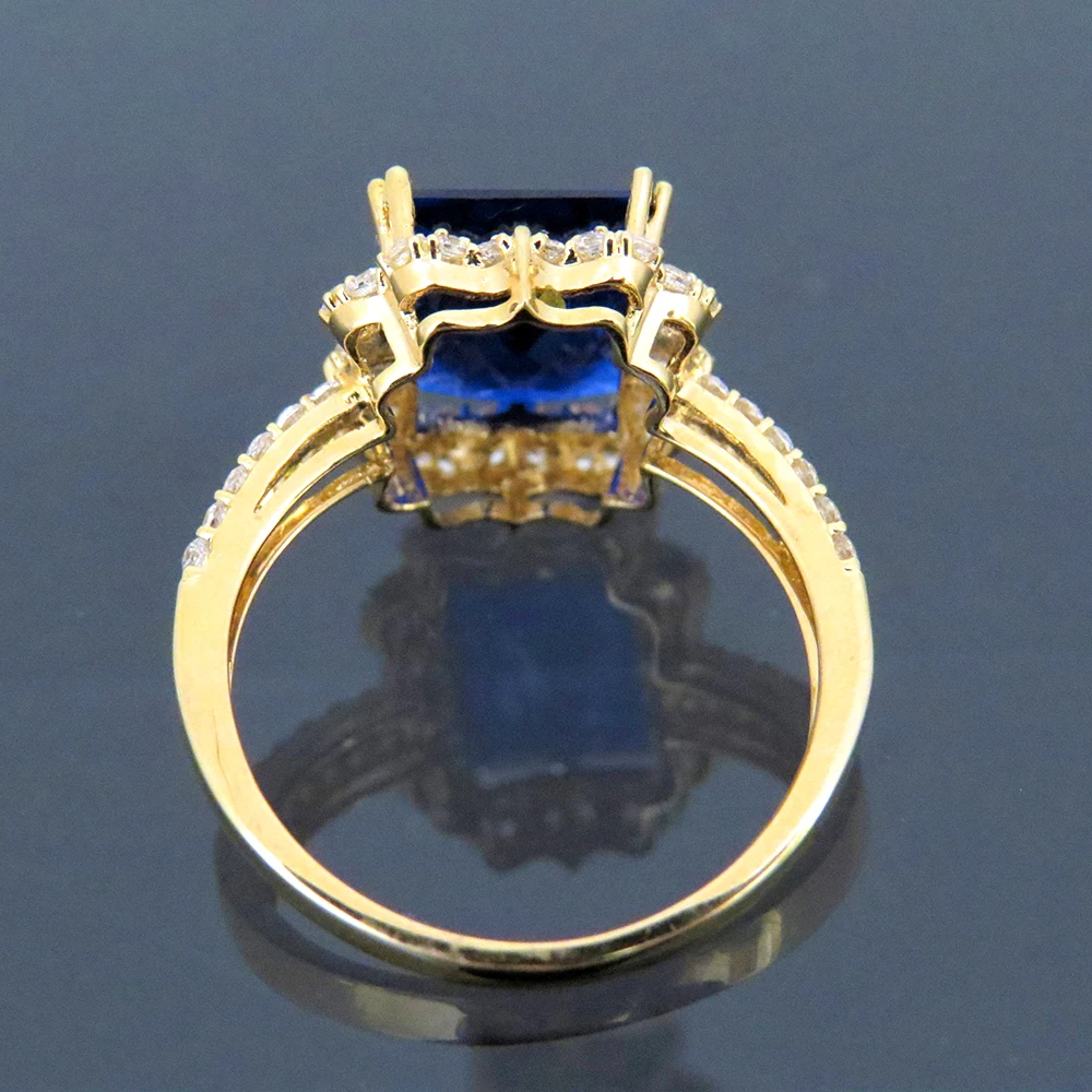 

14k Yellow Gold 3.79ct Lab Sapphire Women Ring with Moissanite Lab Diamond Setting 2018 New Fine Jewelry Wedding Band Engagement