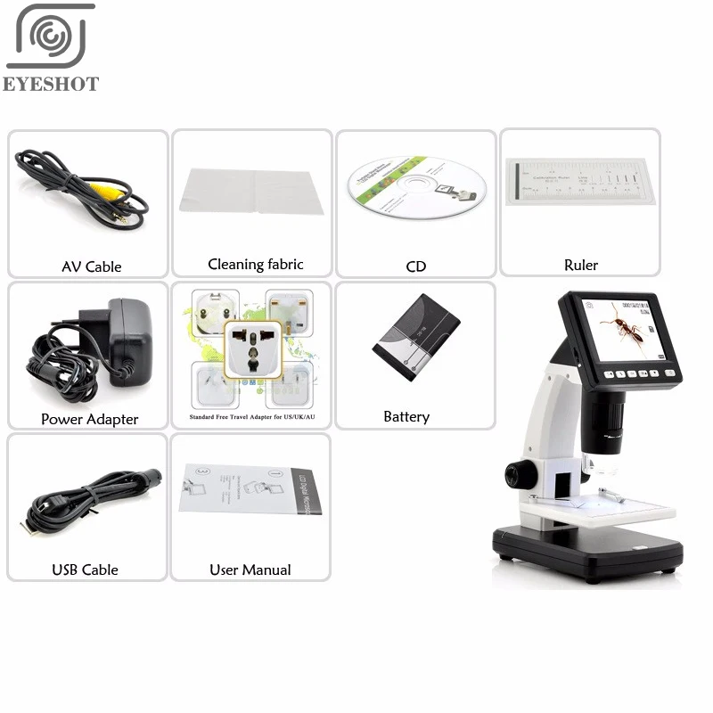 LCD цифровой микроскоп настольный USB HD электронный с экраном 3 5-дюймовый экран USB/AV