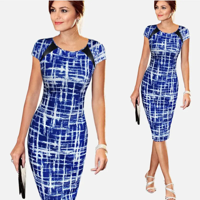 Женское облегающее платье-миди с коротким рукавом и круглым вырезом | Женская