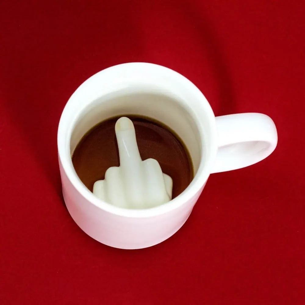 

Creative White Middle Finger Style Cup Novelty Mixing Coffee Milk Cup Funny Ceramic Mug Enough Capacity Water Cup Drop Shipping