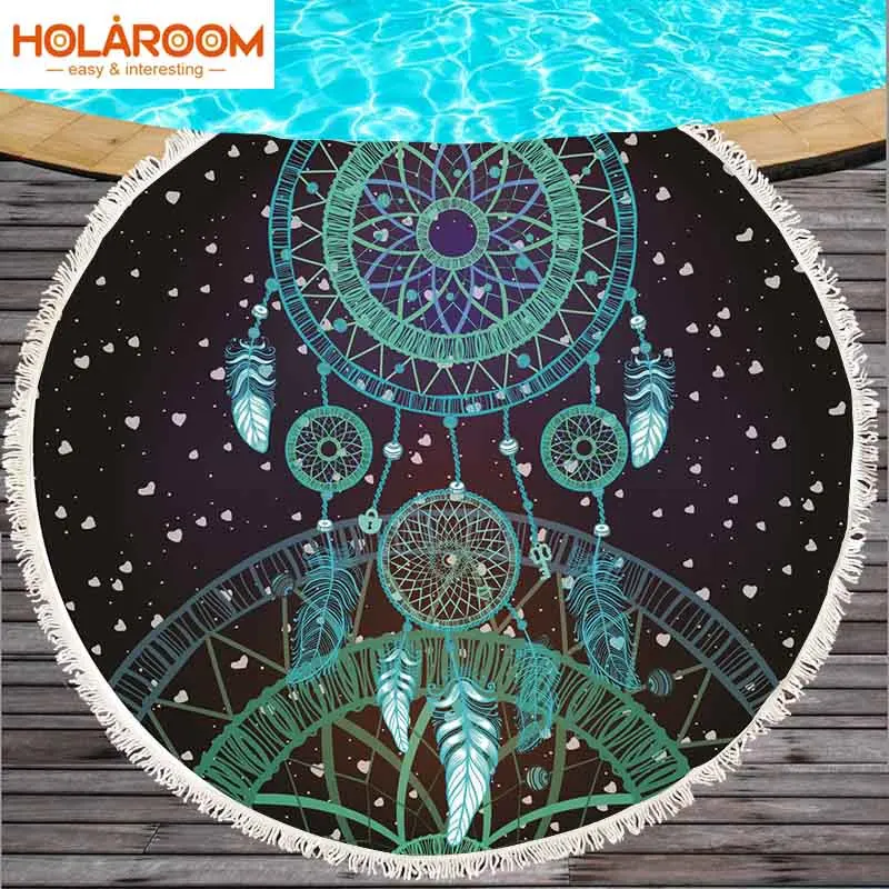 

Dreamcatcher Beach Towel Microfiber Round Beach Towel With Tassels Wall Tapestry Bath Towels Shawl mat Toalla De Playa 150cm