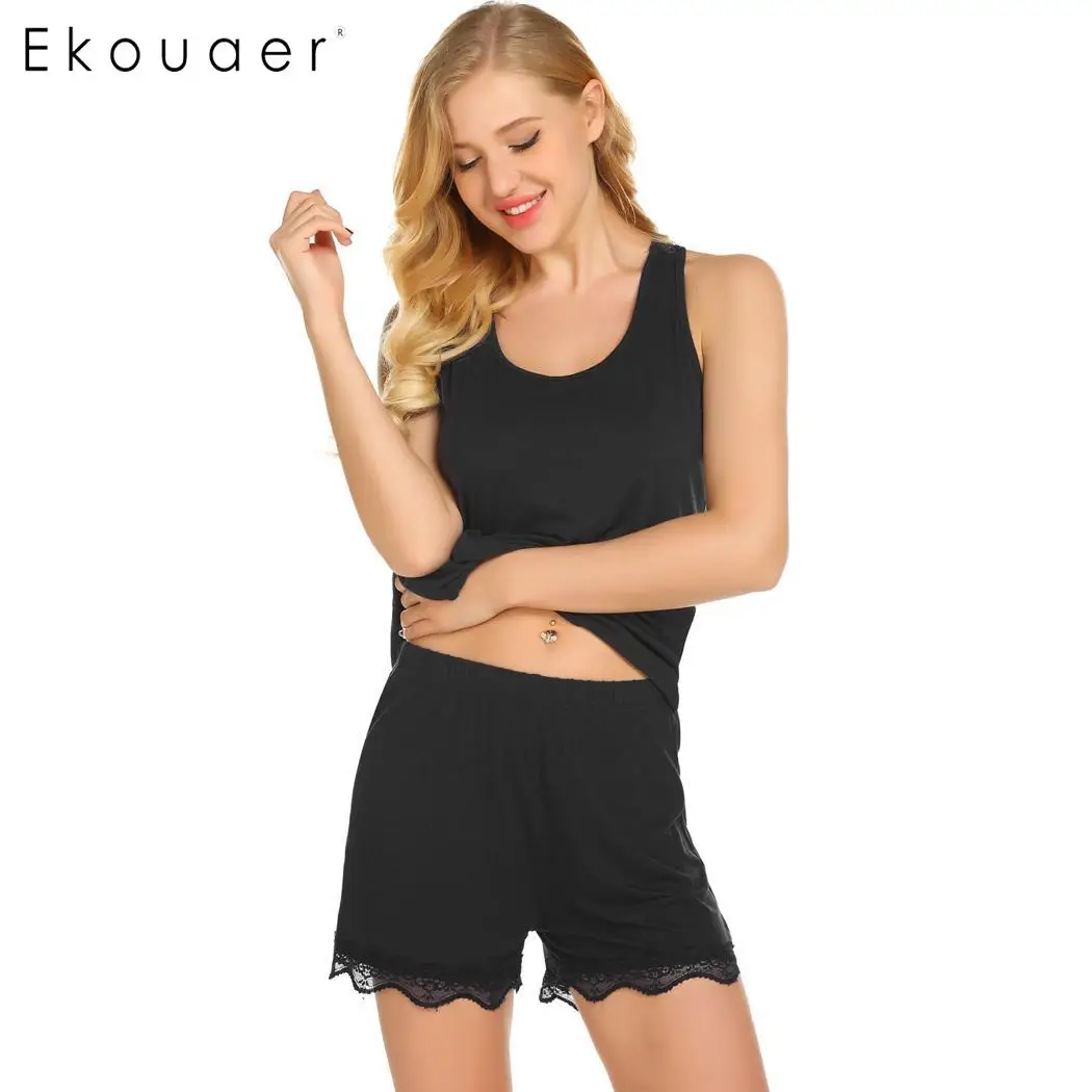 Ekouaer короткий пижамный комплект ночное белье для женщин повседневные кружевные