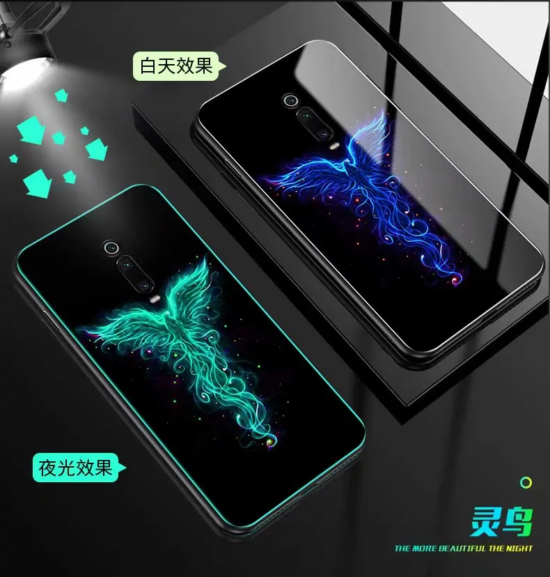 For Xiaomi Redmi K20 Pro Case Luxury Luminous Hard Tempered Glass Protective back Cover for xiaomi redmi k20 20pro shell |