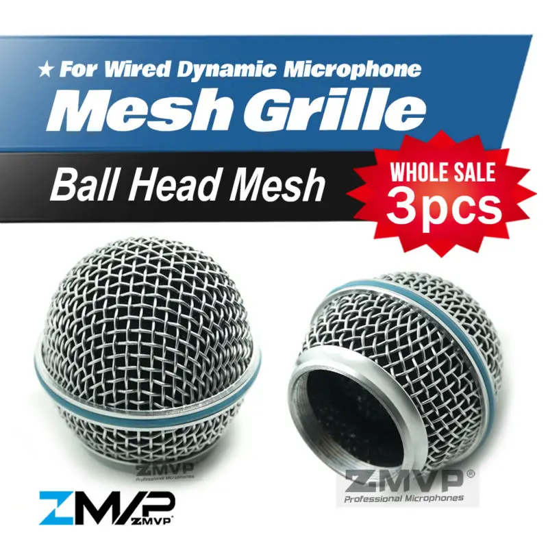 

Free Shipping 3pcs/lot Professional Replacement Ball Head Mesh Microphone Grille Fits For Shure BETA58 BETA58A SM58 SM58S SM58LC