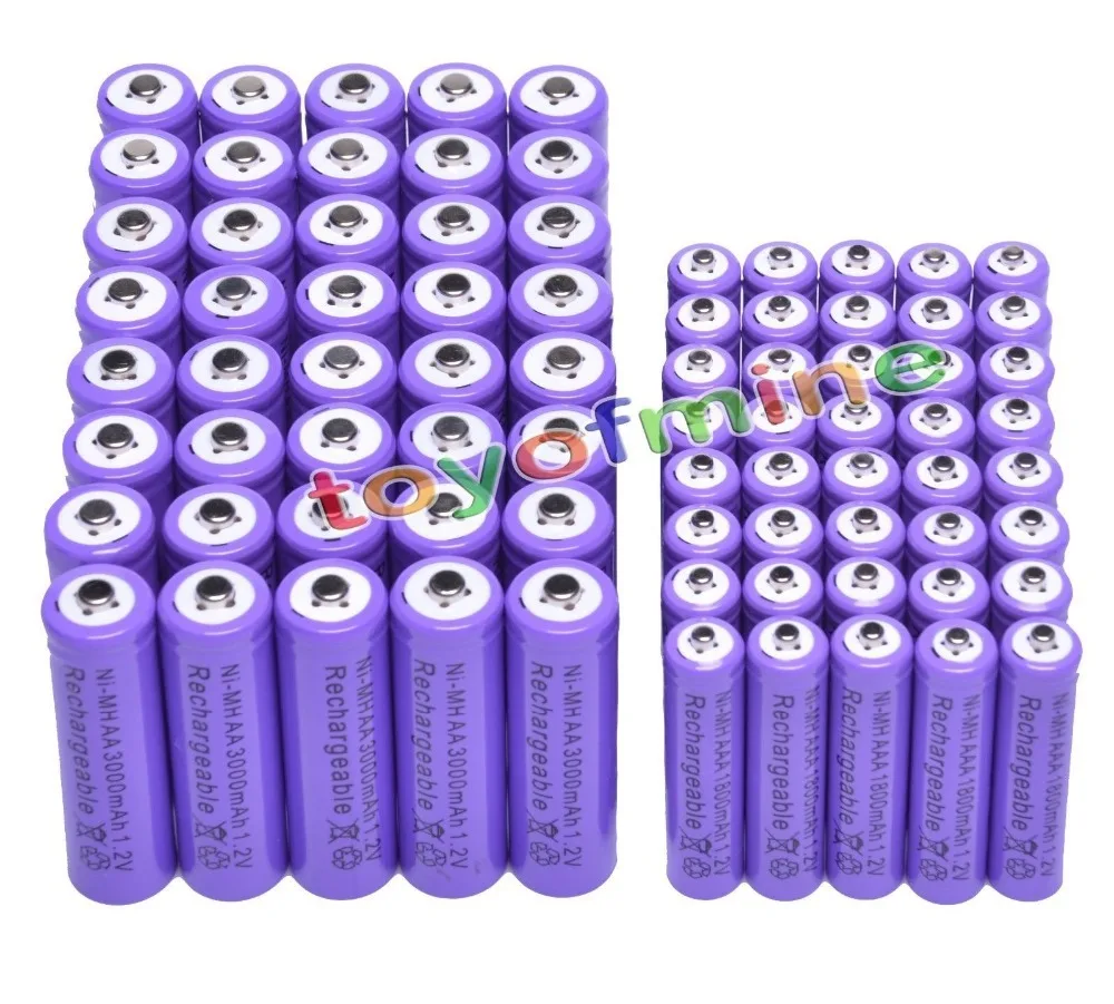 10/20/24/30/40 шт AA 3000mAh + AAA 1800mAh 1 2 V NiMH фиолетовый аккумулятор|aaa 1.2v|rechargeable batteryaaa 1.2v