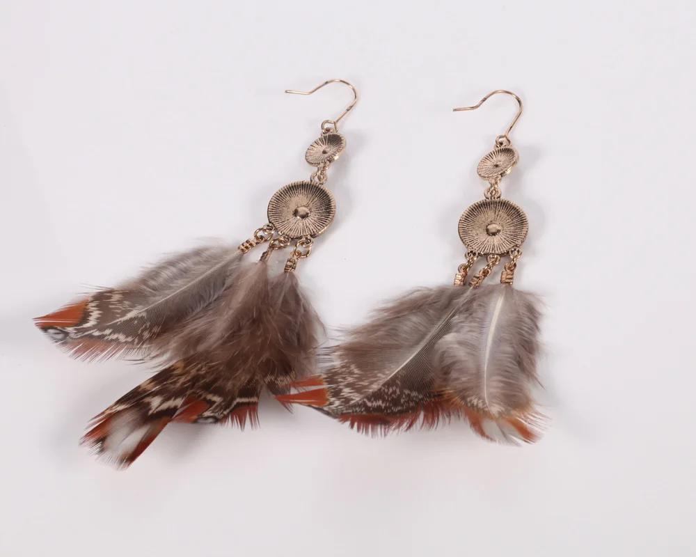 Maxfresh Длинные кисточкой модные перо стиль Этническая Boho Большой Висячие себе