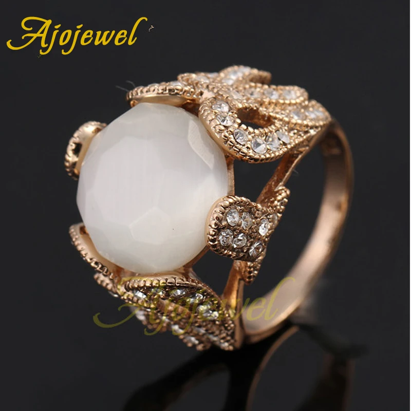 Ajojewel Золотые женские кольца с белым камни кристаллы стразы коктейльное кольцо