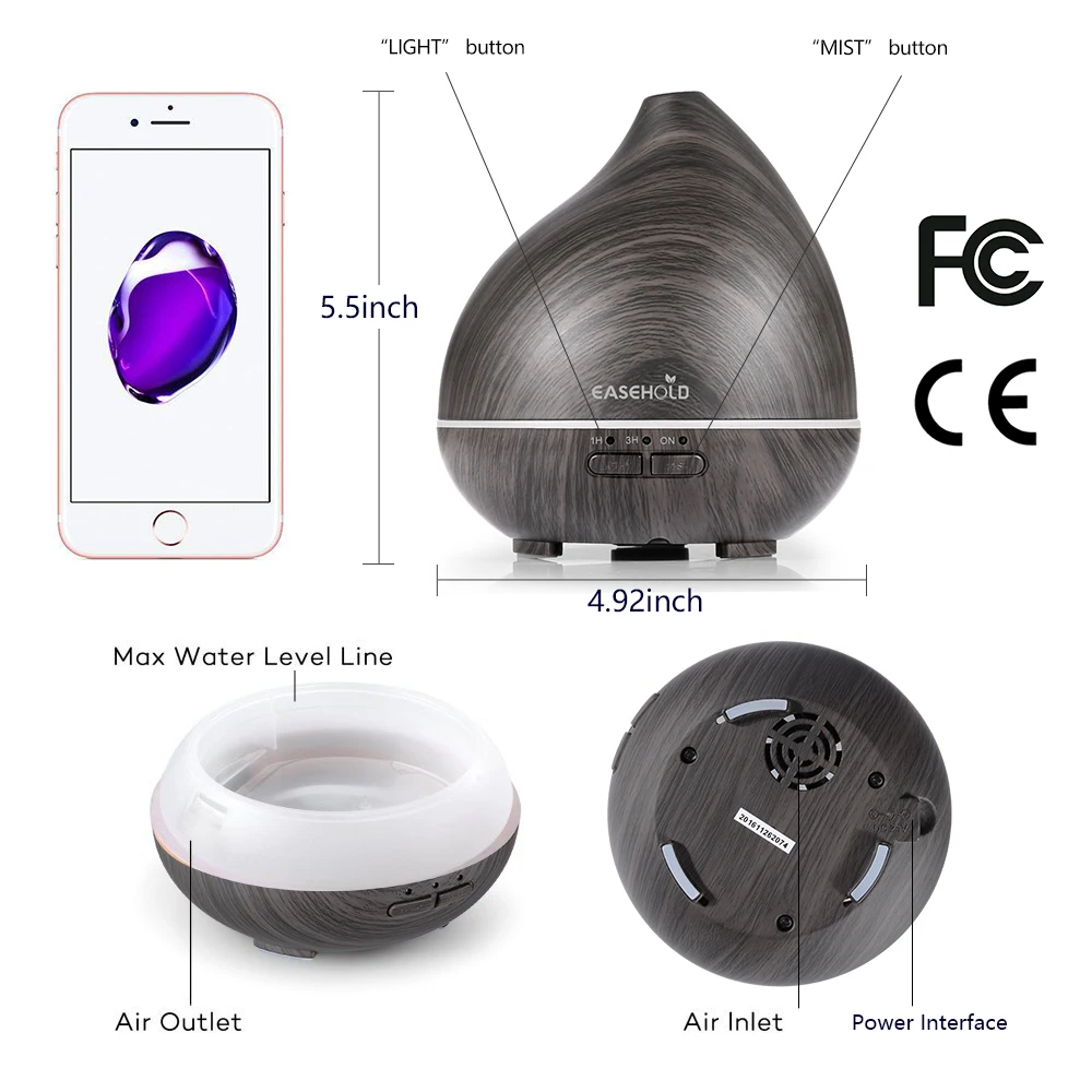 EASEHOLD RU 150 мл эфирное масло диффузор древесины ультразвуковой увлажнитель