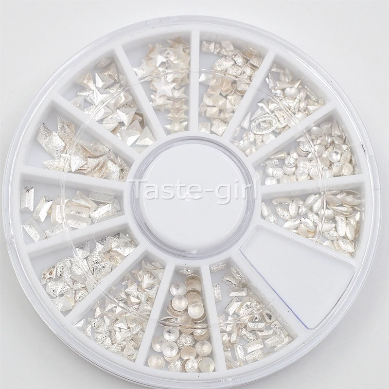 1 коробка серебряные 3D украшения для ногтей квадратные Ромбы треугольники