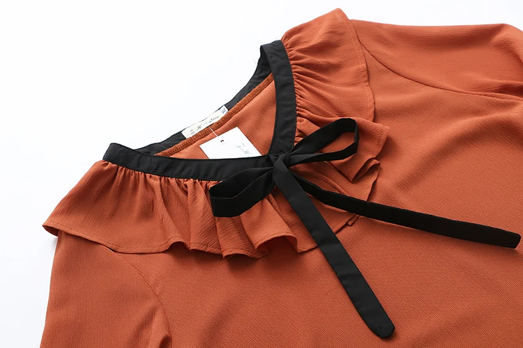 

2018 New Spring Summer Chiffon Shirt Women's Blouse Korean Bow Long Sleeve Pleated Tops Plus Size Blousa Feminino A300