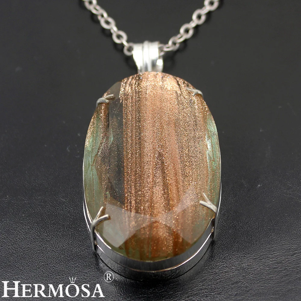 Huge Oval Natural Dichroic Glass 925 Sterling Silver Color Pendant Necklace Charms Jewelry 3 3/8 INCH TF83 | Украшения и