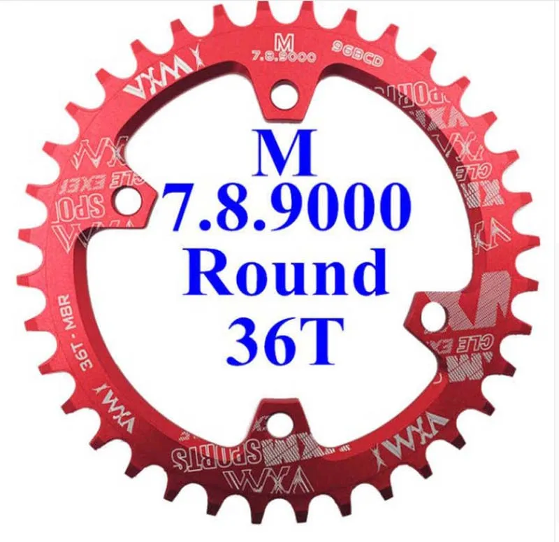 Round red 36T VXM 30T 32T 34T 36T 38T 96BCD алюминиевый сплав Овальный Круглый поднос Шатуны Дорожный велосипед лоток для M7000 M8000 M9000 Запчасти для велосипедов - Цвет: Round red 36T