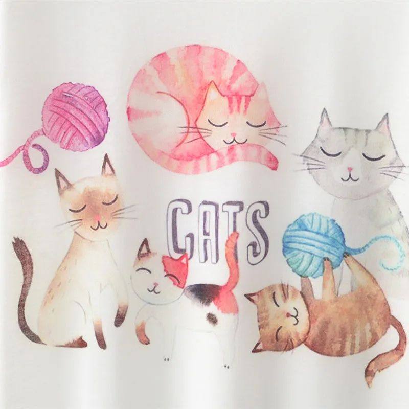 Женская футболка с круглым вырезом и короткими рукавами Five cute cat hair ball свободная