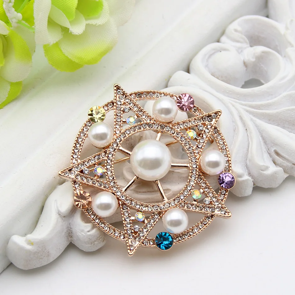 

Lucky Pentacle Athena Brooch Jewelry For Women Gold Color Pin Simulated-Pearl Crystal Broches Brooches Gypsy Astrologers Badge