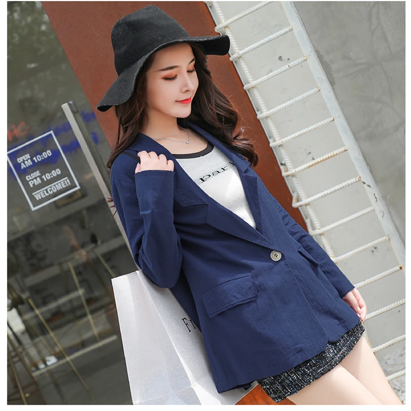 Hzirip 2018 Women's Thin Blazer Cotton Line Casual Blazers Solid Coat Loose Office Lady Slim Pockets Tops Suit Female Jackets | Женская