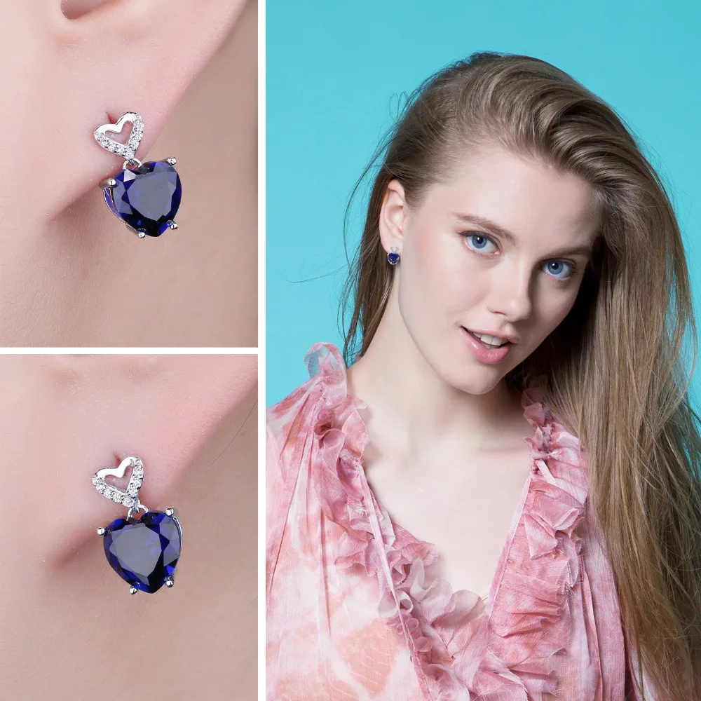 Jewelrypalace сердце любовь 7.27ct создан синий сапфир Серьги гвоздики Подвески талисманы