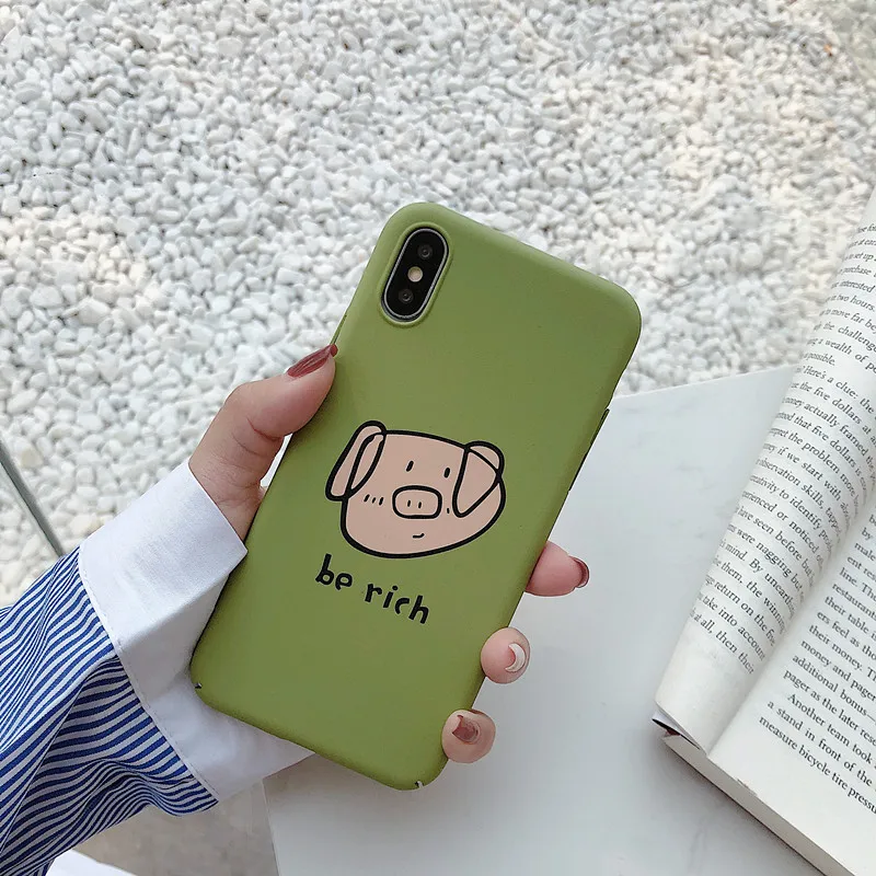 cartoon Lucky Pig Animal Case For iPhone 7 8 Plus Shockproof Hard Matte X XS Max XR 6s PC Phone Cover Funda |