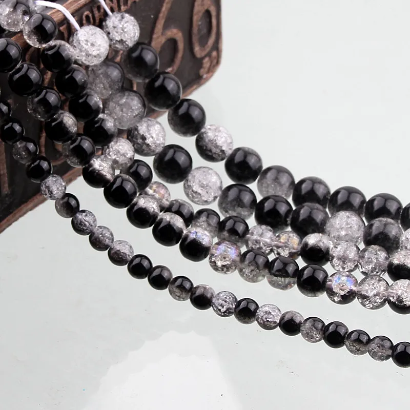 Бусины из натурального камня ручной работы черные треснутые кварцевые